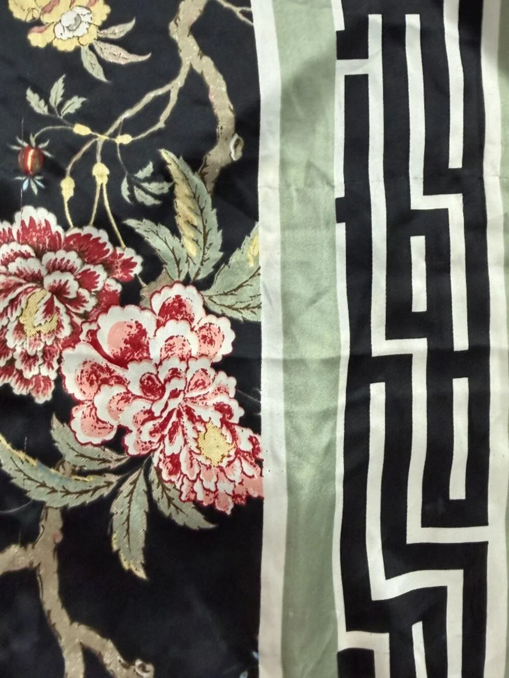 GP & J Baker X H&M Floral Black & Green Scarf Geometric Border 30x28 Inches New